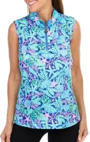 NWT STELLA PARKER Purple Blue Green Starlite Sleeveless Mock Golf Shirt S M L XL