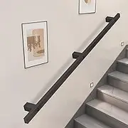 Modern Staircase Banister Hand Rails for Indoor Outdoor Steps, Wall Mounted Stair Railing Loft Corridor Support Rod with Wrought Iron Brackets, Safety Non-Slip Grab Bar(16.4ft/500cm)