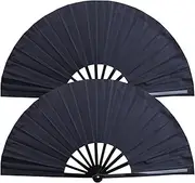 [AZIDWERYQ] Hand Fan Foldable 2Pcs 25in Black Chinese Japanese Fans Handheld Decorative Gift Kung Fu Fan for Dancing Cosplay Wedding Party Props Decoration Hand Foldable