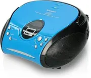 Lenco SCD24 - CD Player for Children - CD Radio - Stereo System - Boombox - FM Radio Tuner - Track Memory - 2 x 1.5 W RMS Power - Mains and Battery Operated - Blue