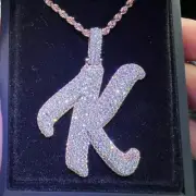 Men's Real D/VVS Moissanite Custom Initial Letter K Pendant 925 Sterling Silver