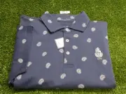 B Draddy Men's Pattern Shore Golf Shirt C.C. Logo Navy Blue Medium