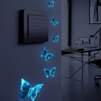 在飛比找momo購物網優惠-【幻彩迷情】藍色螢光蝴蝶裝飾貼-12貼(夜光貼 蓄光貼 反光