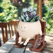 Smiley Flower Pot with Coffee and Sitting Rocking Chair Relax Indoor Outdoor Plant Pot for Succulent Plants Friends Christmas with Drainage Holes Perfect for Plant Pots and Pot Plant