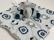 NWT Blankets & Beyond Gray Navy Blue And White Elephant Owl Security Baby Toy