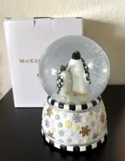 MacKenzie-Childs Penguin Courtly Check Snow Globe & Music Box Christmas NEW +BOX