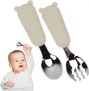 Baby Fork,Stainless Steel Forks and Spoons - Silicone Handle Tableware Kit, Eating Utensils, Reusable Kids Cutlery Set for Travel Camping