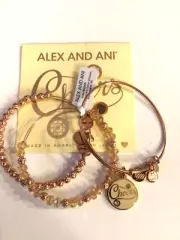 ALEX & ANI CHEERS * SET OF 3 ROSE GOLDTONE CHARM BRACELETS * NEW BANGLES