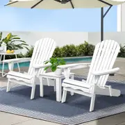 Adirondack Gardeon 3PC Outdoor Table and Chairs Wooden Foldable Beach Chair White