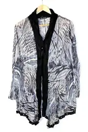 Drape Cardigan Size 10 12 14 Women Grey Blue Black Crinkle Cardi Abstract Jacket
