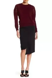 NWT Ted Baker Nimmo Tonal Topstitched Asymmetrical Skirt Black Women's 2 $279