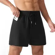 [LORSPORTCH] Men's Running Shorts with Zipper Pockets Lightweight Quick Dry Basketball Gym Workout Athletic Shorts