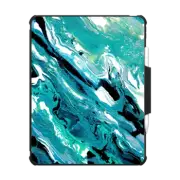 iPad Pro 13-inch (M4) Impact Folio Case COLOR SPLASH 1 IPAD, TEAL BLUE OCEAN WAVES ABSTRACT BEACH SEA SUMMER TEXTURED PAINTING By Ebi Emporium