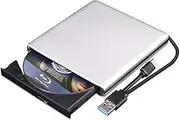 External Blu Ray DVD Drive 3D, USB 3.0 and Type-C Bluray CD DVD Reader Slim Optical Portable Blu-ray Drive for MacBook OS Windows xp/7/8/10, Laptop PC (Silver-Grey)