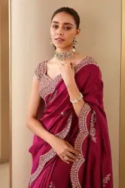 Cherry Red Vichitra Silk Saree with Embroidery & Sequins Work | Designer Blouse