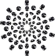 PandaHall Elite 70 Pcs Acrylic Sew on Rhinestone Faceted Flatback Crystal Buttons Gems 7 Styles for Clothing Wedding Dress Decoration Black, Acrylic, Black-70 Pcs, 7 Styles - Length 10~18mm