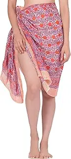 [INDACORIFY] 100% Cotton Hand Block Printed Sarong Swimsuit Beach Bikini Cover up Skirt Swimwear Pareo Wrap Scarf Stole Shawl for Women