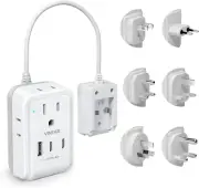 Universal Travel Adapter Kit, 0.5Ft Detachable Extension Cord with 4 AC Outlets