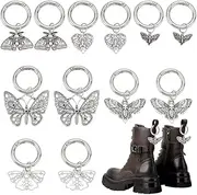 [PH PandaHall] 12pcs 6 Styles Gothic Punk Shoe Charms, 1.7~2.4'' Buttetrfly Heart Shoe Charms Alloy Boot Pendants Shoelace Charms with Spring Gate Rings for Sneaker Boots Sandal Halloween, Platinum,