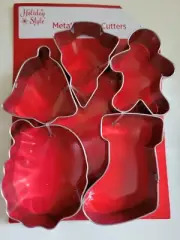 NEW 5 pc Set CHRISTMAS METAL COOKIE CUTTERS Santa Bell Stocking Tree