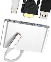 USB C to VGA OTG Type C Adapter (3 in 1) USB 3.0 Charging Port for MacBook for IPad for iPhone 16 15 Pro Max Compatible with Samsung Hub Converter Laptop Monitor Display Dongle Connector Accessories