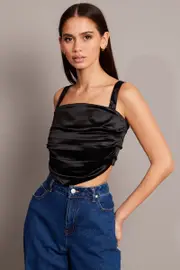 Black Satin Tie Back Top - Size 16, Women's Cami