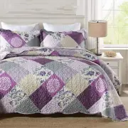 ENJOHOS Purple Queen Quilt - Bedspreads Queen Size, Reversible Patchwork Floral