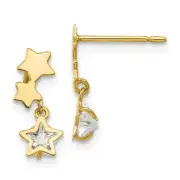 14k Yellow Gold Children's CZ 13mm Star Dangler Earrings Madi K Kids Jewelry