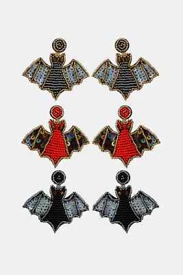 Valentines Day Gift Beaded Bat Shaped Dangle Earrings for Women