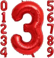 Red 3 Number Balloons,40 Inch 3 Balloons Foil Mylar Helium Big Red 3 Balloon Number for Birthday Party Anniversary Decorations