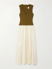 [ESSE Studios] ESSE Studios - Stretch-knit And Silk-crepe Maxi Dress - Army green - UK 12 UK 12 Green