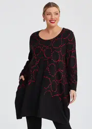 [TS] Taking Shape Detachable Collar Ponte Tunic Size 26 in Black RED Print - Plus Size Women's Clothing Black Red Print