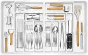 Lifewit Large Silverware Drawer Organizer, Expandable to 36 Inches Wide, BPA Free Plastic Utensil Tray for Kitchen, Adjustable Flatware and Cutlery Holder for Spoons Forks Knives, White