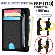 Anti-scan Leather Slim ID Credit Card Holder RFID Blocking Thin Small Wallet