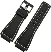 [ALMVIS] 33 * 24mm Convex End Italian Leather Watch Band Series BR01 BR03 Strap Watchband Bracelet Belt Ross Rubber Man Fit for Bell(Black Black,Silver Clasp)