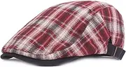 [Fasbys] Unisex Plaid Summer Berets Hats Cotton Ivy Newsboy Flat Cap Thin Adjustable Duckbill Hats for Men (Red), Red, One Size
