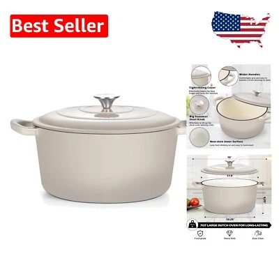 Versatile 7QT Cast Iron Dutch Oven for All Stovetops - Khaki Enameled Finish