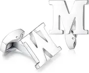 [HONEY BEAR] Initial Alphabet Letter A-Z Cufflinks For Mens - Stainless Steel, Personalized for Silver Wedding Formal Business Gift with Box (One pair)