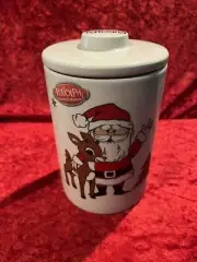 Zrike Rudolph Red Nose Reindeer And Santa Christmas Ceramic Canister Jar