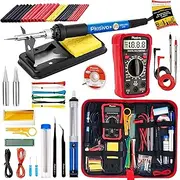 Soldering Iron Kit - Soldering Iron 60W Adjustable Temperature, Digital Multimeter with Probes, 2pcs Soldering Tips, Wire, Micro Stand, Desoldering Pump, Wire Cutter, Tweezers [110V] from Plusivo