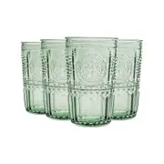 Bormioli Rocco 4pc Romantic Highball Glasses Set - Vintage Italian Cut Glass Cocktail Tumblers - 475ml - Green