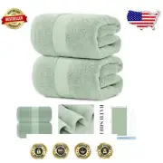 Plush 35x70 Cotton Bath Sheet Towels - Absorbent Spa-Like 2 Pack in Mint Green