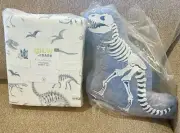 NEW Pottery Barn Kids Dino Bones Shaped Pillow & Flannel Twin Sheet Set Dinosaur