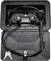NovelBee RV Exterior Shower Box Kit,Outdoor Shower Box Kit Faucet Replacement with Shower Head and Coiled Hose for RV,Camper,Van,Travel Trailer,Boat (Black)