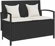 vidaXL Garden Storage Bench - Black Poly Rattan, Outdoor Seating with Cushion, 111x56x87cm, Patio/Deck/Garden Furniture with Storage Compartment