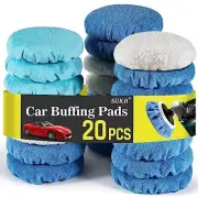 20 Pcs Car Buffing Bonnet Pads 5 to 6 Inches Microfiber Polishing Pads