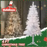 4 FT Artificial White Xmas Christmas Tree w/Warm Light LED Party Holiday Décor