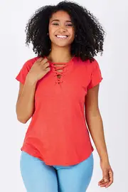 Lace Up Slub Tee--COR-FLT21105