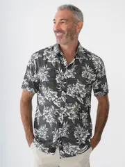 Pacifica Short Sleeve Rayon Print Shirt Black And White Floral