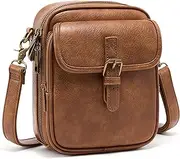[Yarnic] Small Messenger Bag Vegan Leather Crossbody Bag for Women Men, Vintage Cross Body Shoulder Purse with Card Slots